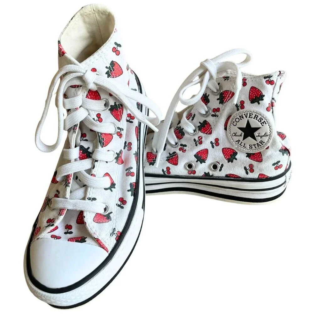 Converse‎ Chuck Taylor All Star Lift Hi Sneakers, White & Red Strawberry - Sz 13